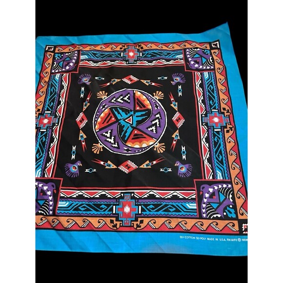 Vtg Wamcraft Handkerchief Bandana RN 14193 USA Made Southwestern Aztec 21”x21” - Picture 3 of 7